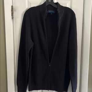 PATRICK ASSARAF 100% WOOL NAVY ZIPPER SWEATER SIZE L